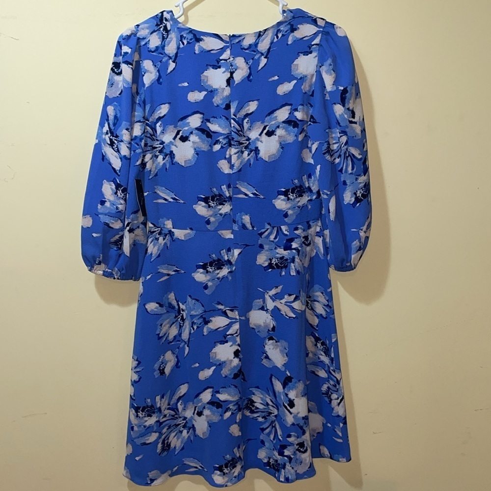 Womens New JH Blue Floral Midi Zip V-Neck 3/4 Sleeves Dress - Picture 6 of 7